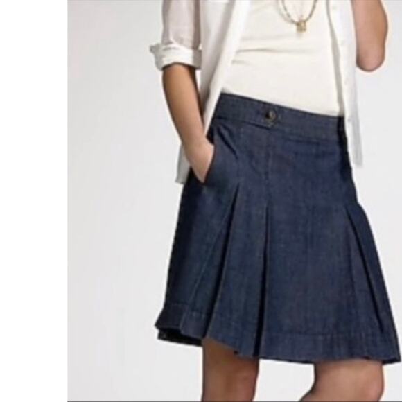 J CREW Retro Chambray Wendy A Line Dark Blue Chambray Denim Circle Skirt sz 0 - Picture 4 of 11